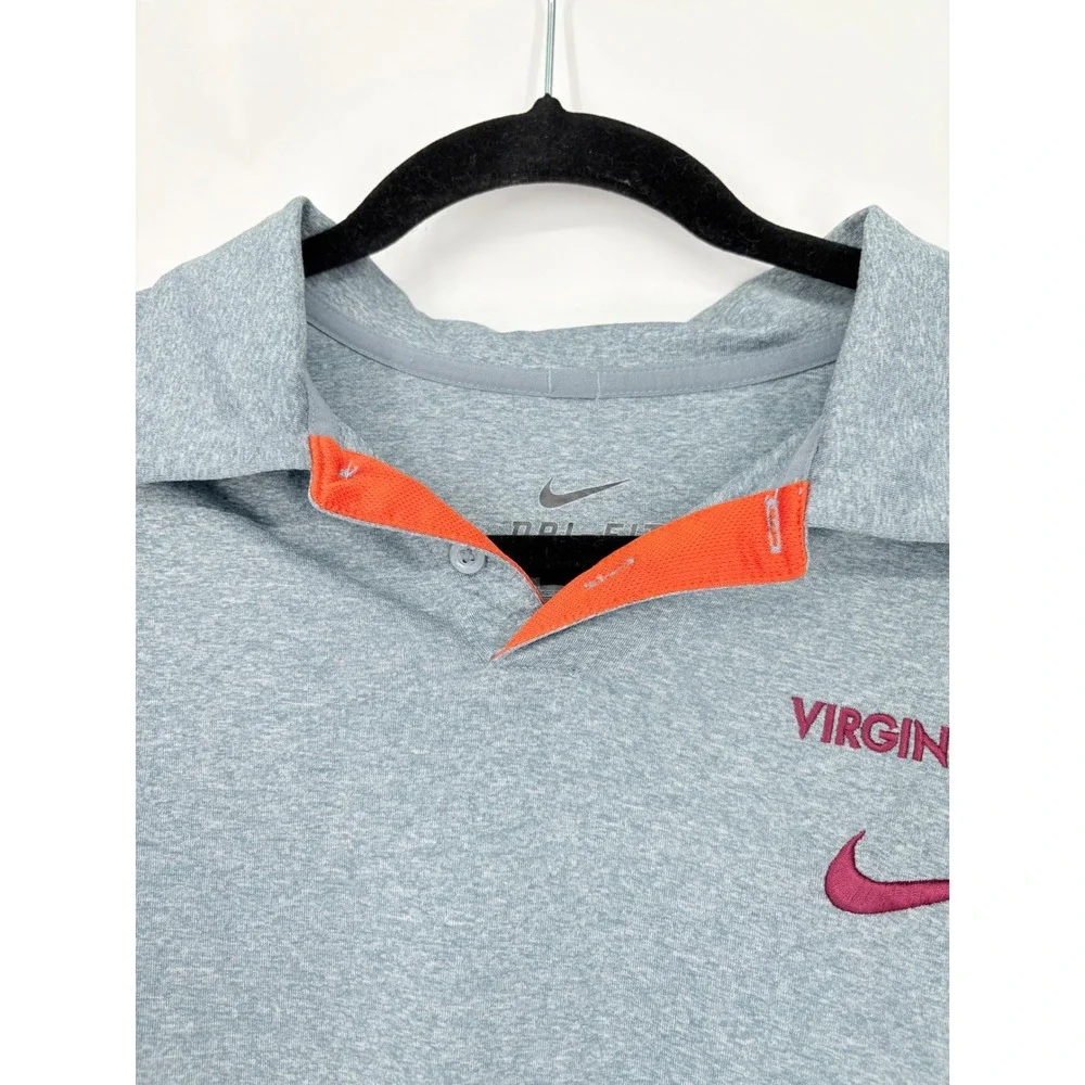 Nike Virginia Tech DriFIT Polo Shirt L Breathable Athletic Gray Orange VT Hokies